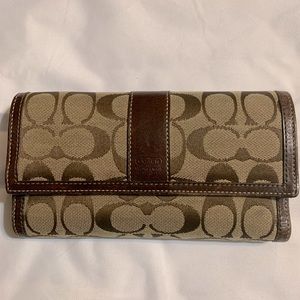 Coach Signature Brown/Tan Checkbook Wallet
